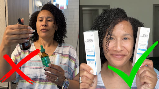 Woman switching from old serums to the OrréNaturals ampoule